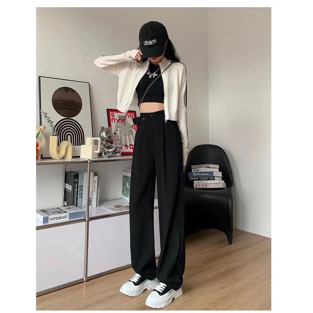猫猫加长高个子女裤休闲双扣窄版直筒阔腿西裤AW8445