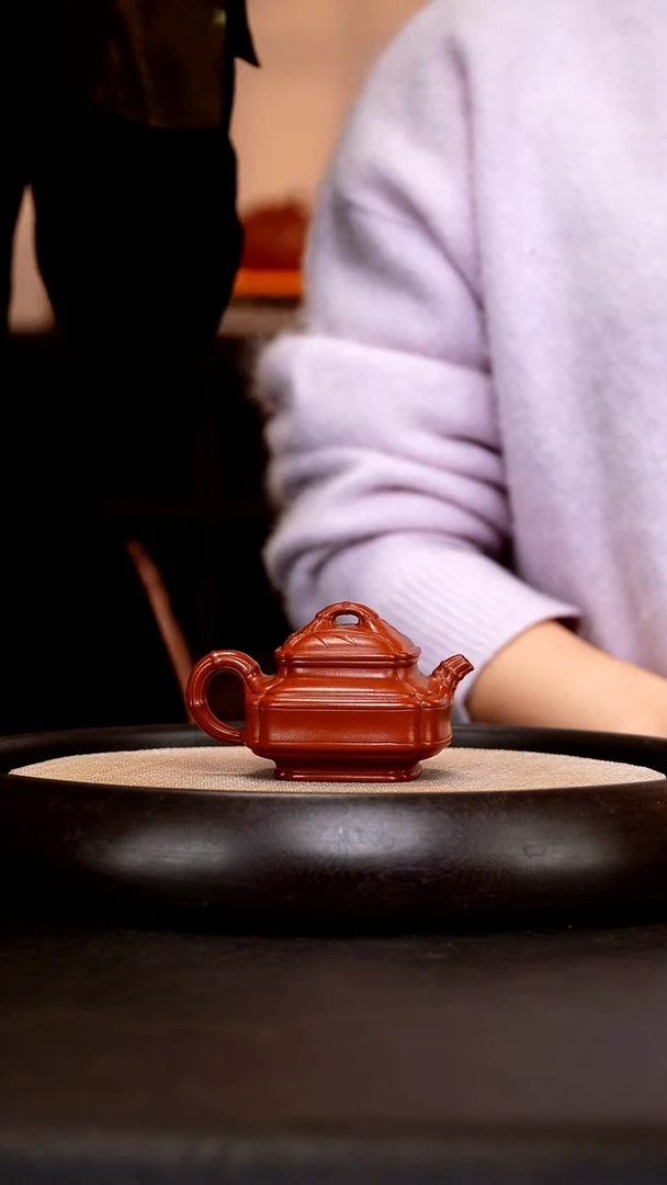 茶壶紫砂HH116 四方小竹鼓     孟臣朱泥   150cc