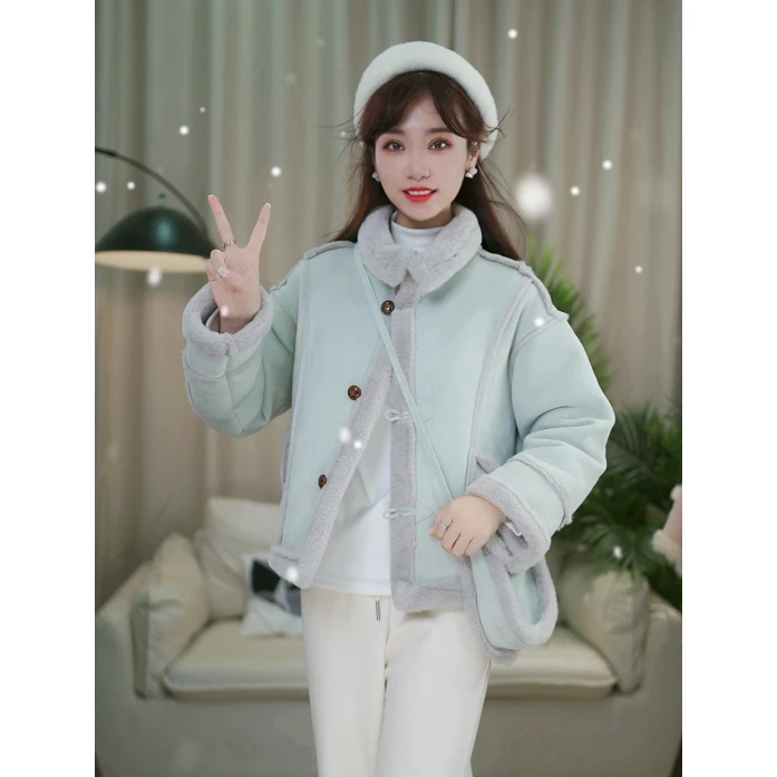 【珊珊专属】冬季新款气质保暖外套加绒时尚百搭毛毛上衣-75655