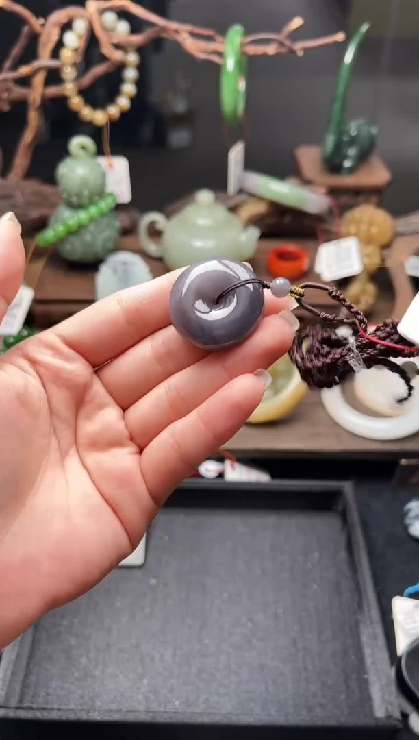 和田玉未镶嵌吊坠(不含链)青海烟紫　平安扣9003350