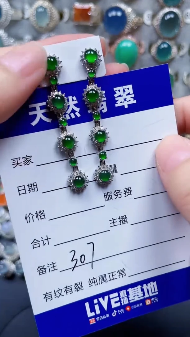 银S925镶嵌翡翠耳饰307
