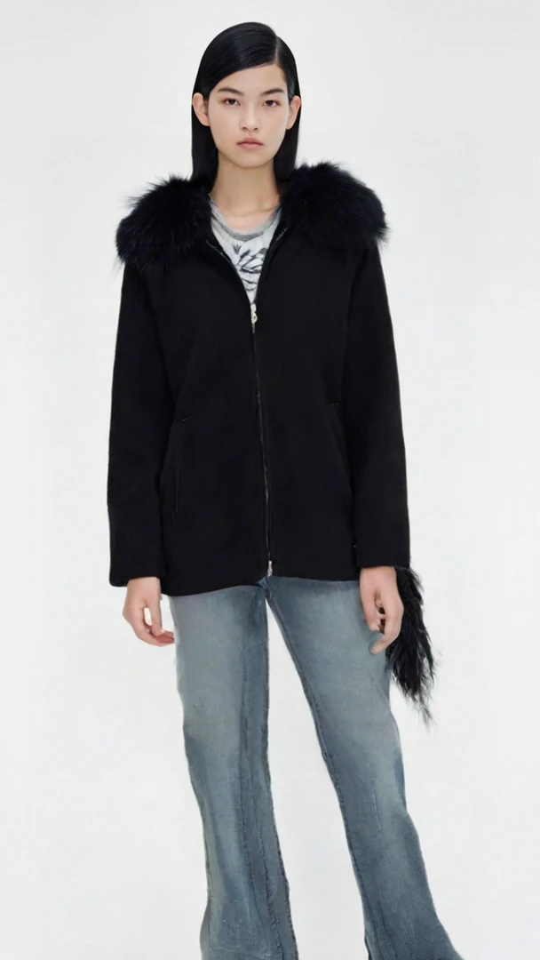 95新 MONCLER moncler黑色羽绒内胆带冒领大衣/ll61