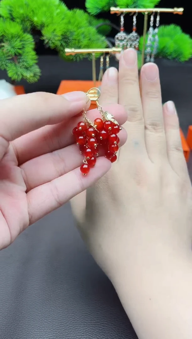 玛瑙/玉髓耳饰银S925镶嵌207