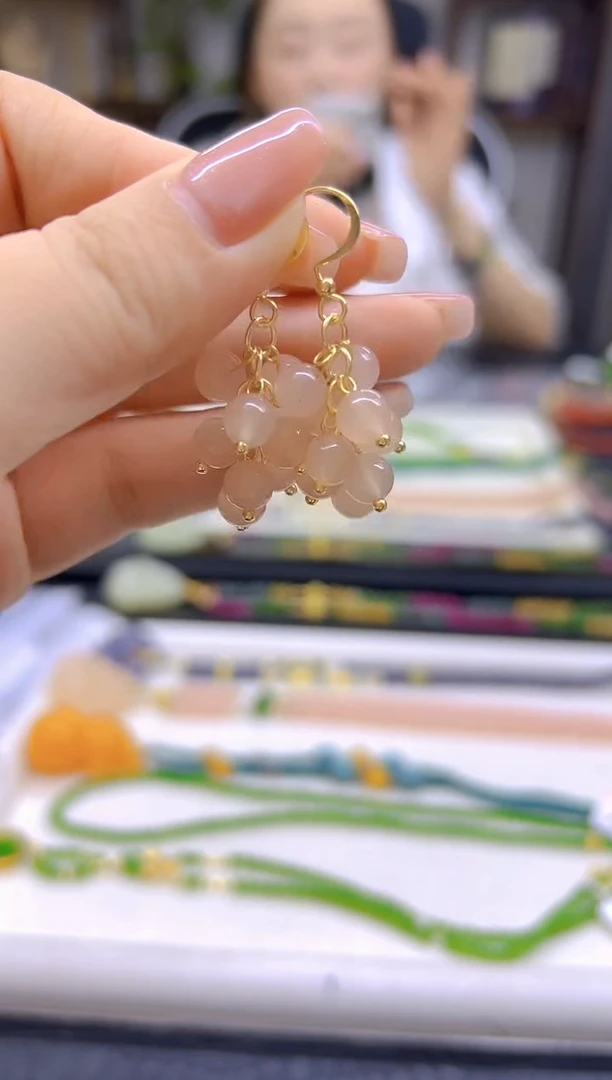 和田玉14K金镶嵌耳饰DIY款E847