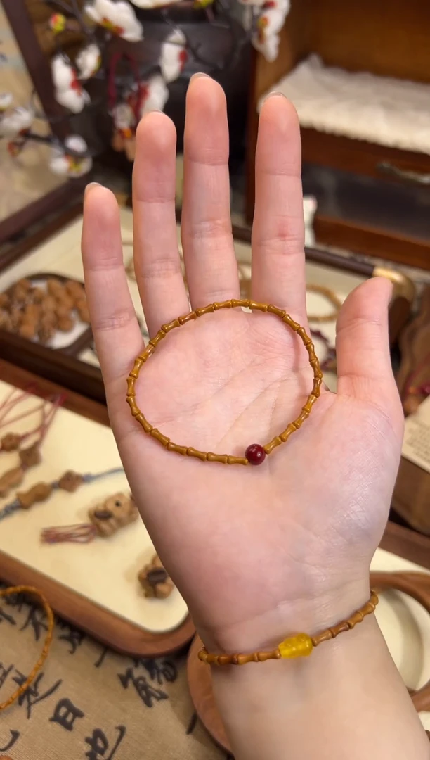 手串桃核【桃缘行】竹节「红色莎莎」桃木桃核辟、挡、驱、护 备注手围