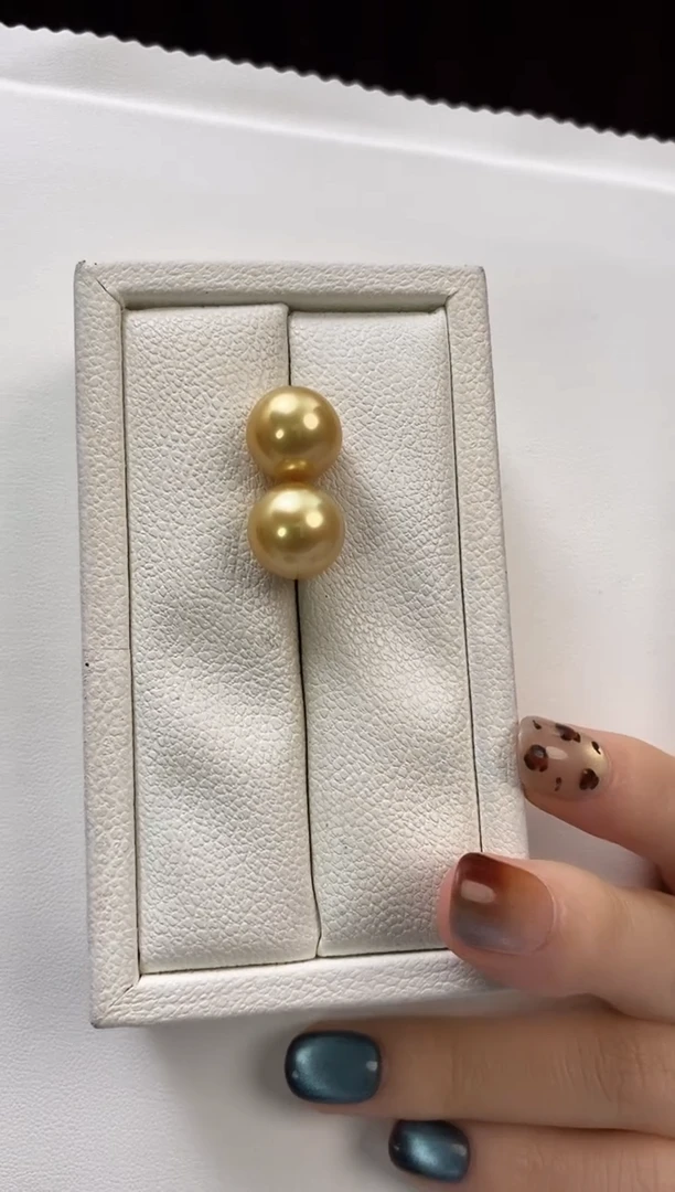 18K金镶嵌耳饰海水珍珠12-13南洋金珠吊坠