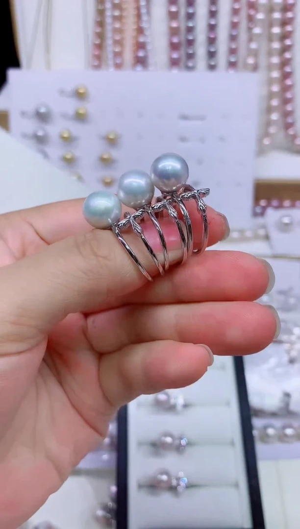 戒指银S925镶嵌淡水珍珠多样性发其一，非无暇
