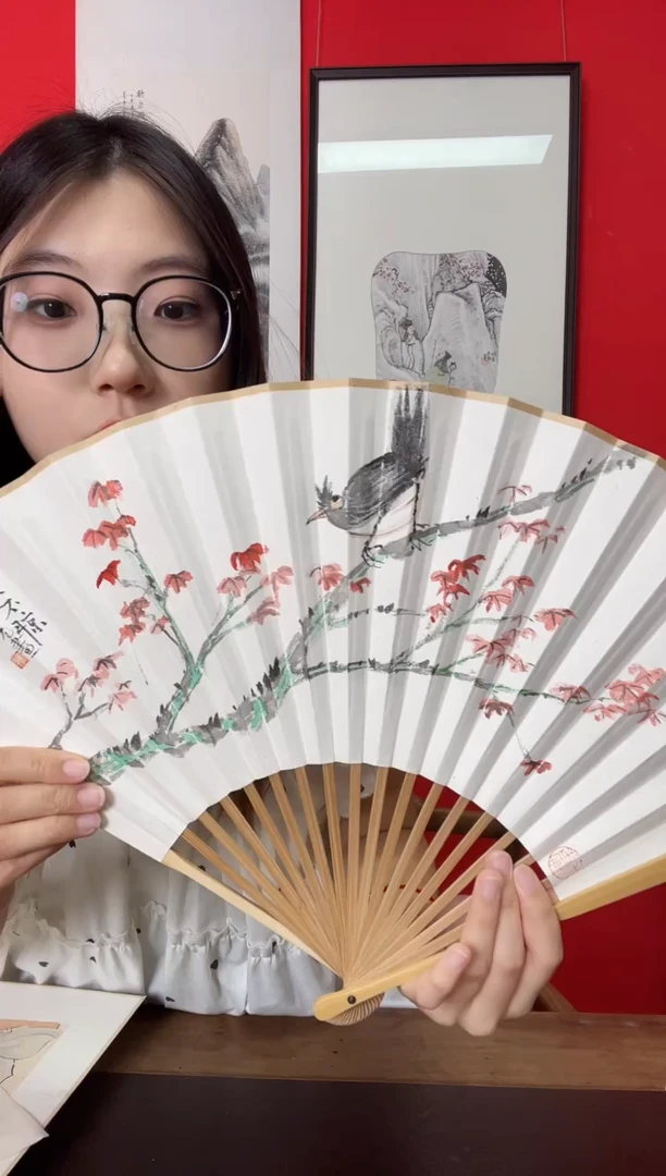 国画WX朱老师 花鸟 9寸折扇
