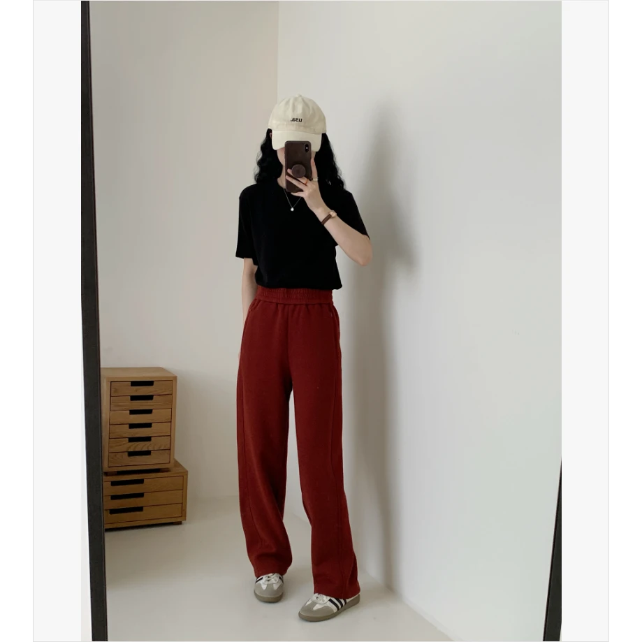 醋酸绵羊毛松紧腰通勤女式加绒窄版直筒裤25DAK1121