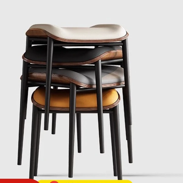 现代简约伊姆斯餐椅可叠放方凳板凳软包化妆凳家用无靠背备用凳子