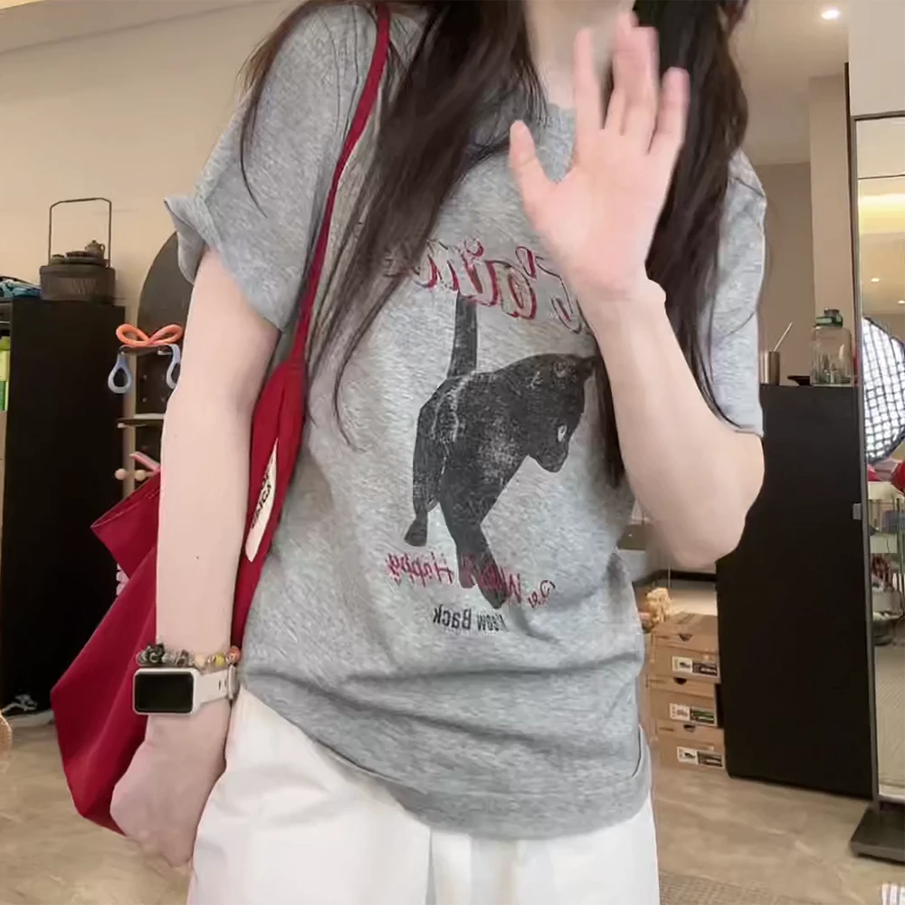 2025夏季新款女士小猫印花T恤休闲短袖C5291