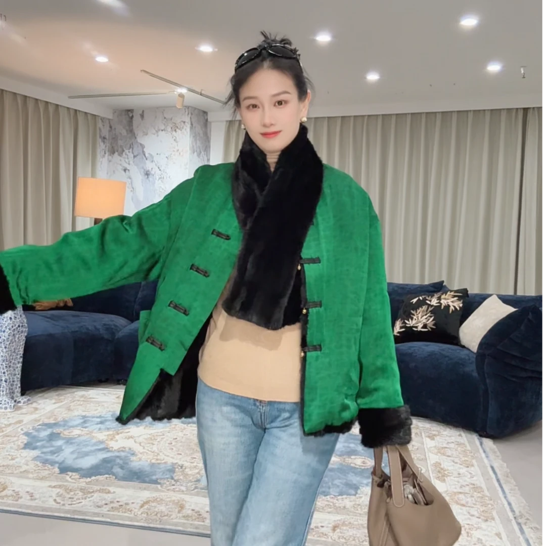 貂皮两面穿每年可换面!人丝木薯丝2025大衣水貂毛皮草外套女23019