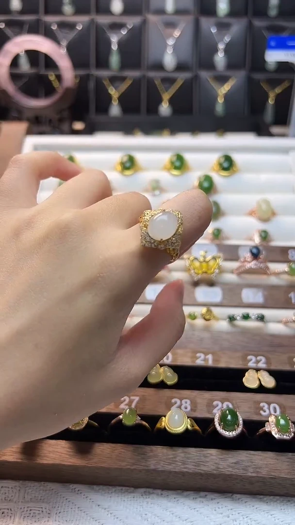 银S925镶嵌戒指和田玉银S925镶嵌 戒指 和田玉