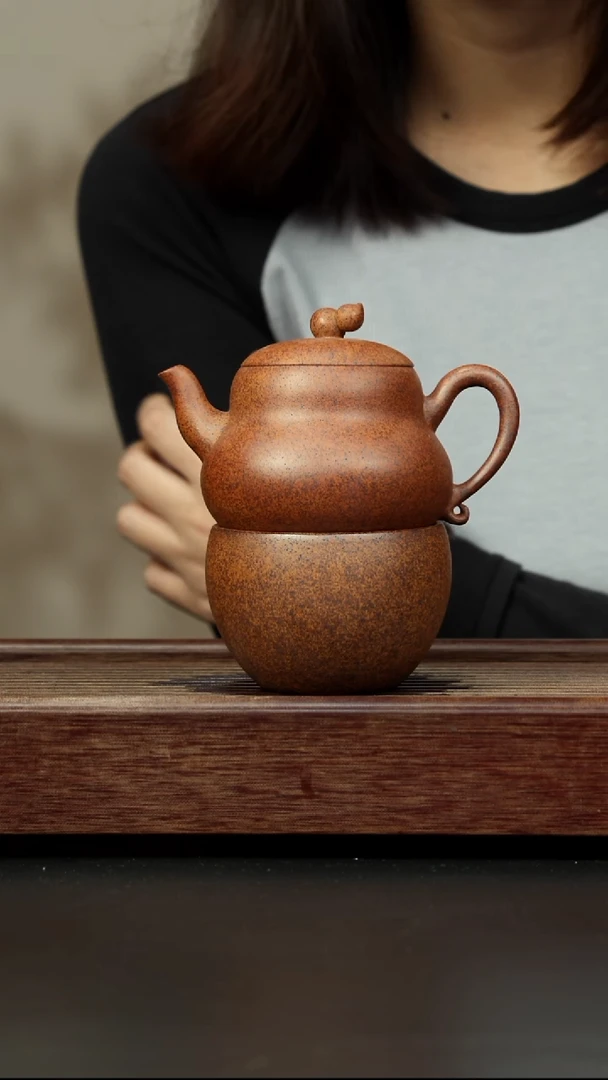 紫砂茶壶高温烧 葫芦一壶一杯