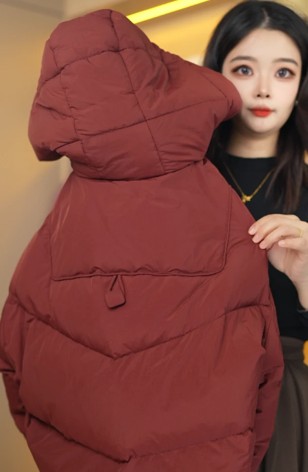 红色连帽羽绒服女2025冬季韩系学院风保暖白鸭绒