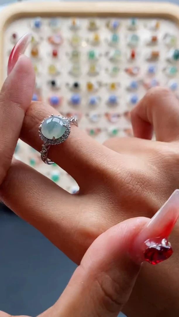 【闪购商品】翡翠戒指银S925镶嵌缅甸天然A货翡翠333 10+6