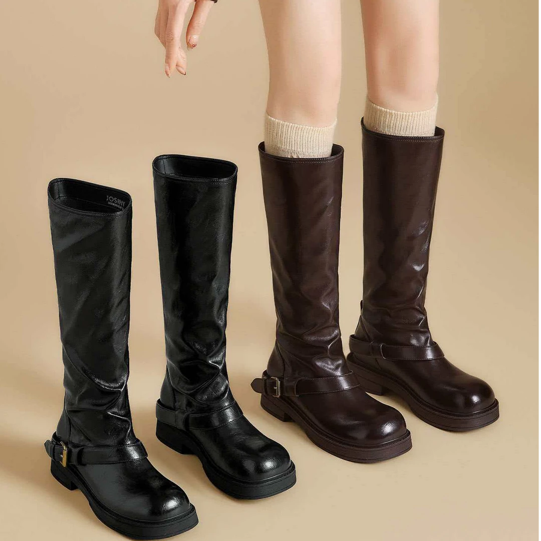 时尚厚底加绒长筒靴秋冬高筒靴女鞋显瘦773-57