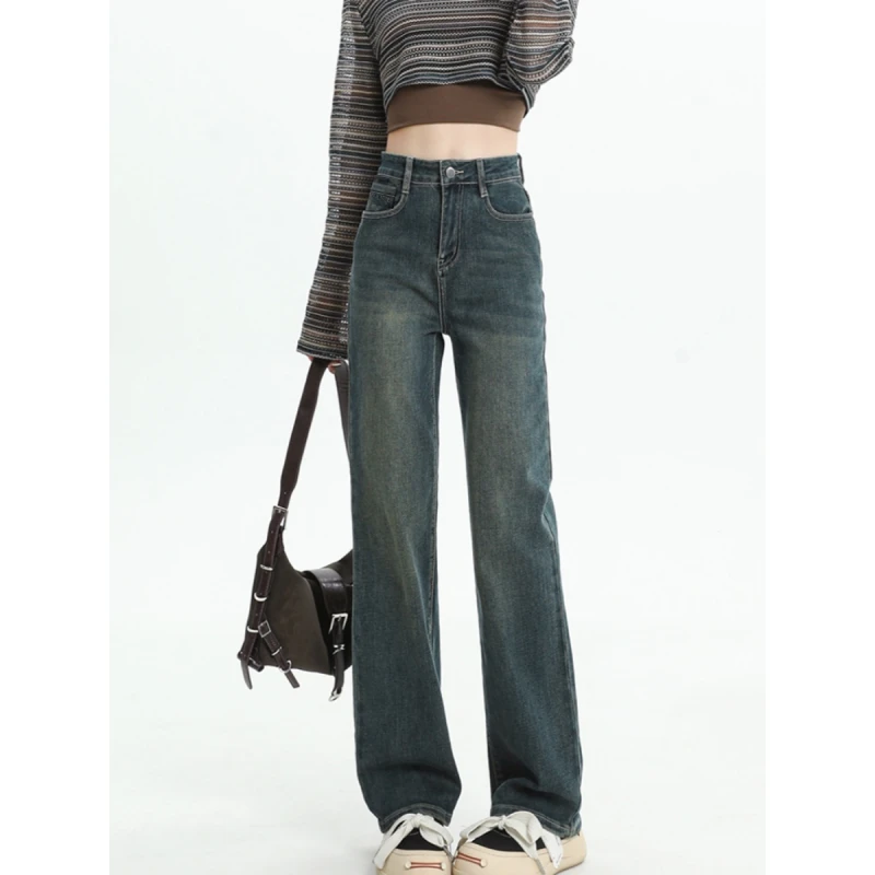 2002-窄版高腰阔腿裤女新款宽松显瘦小个子直筒裤