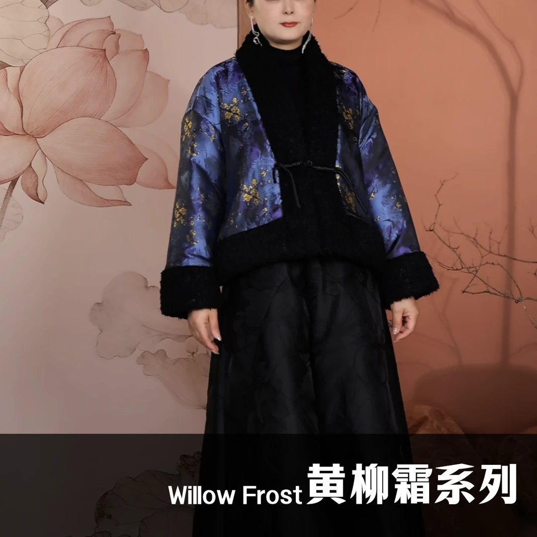 【大海轻奢】BF32836藏蓝色梅花刺绣拼接圈毛拼接阔版短款棉服