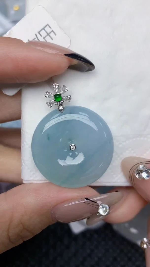 颈饰18K金镶嵌翡翠天然缅甸翡翠a货百元以上9元证书费自理