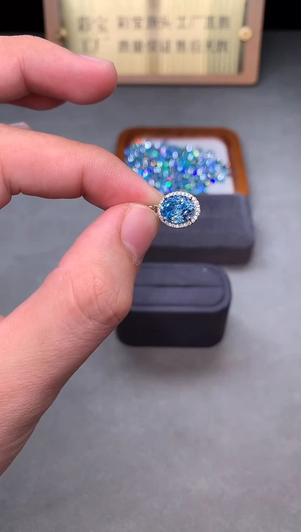 银S925镶嵌颈饰海蓝宝石2222