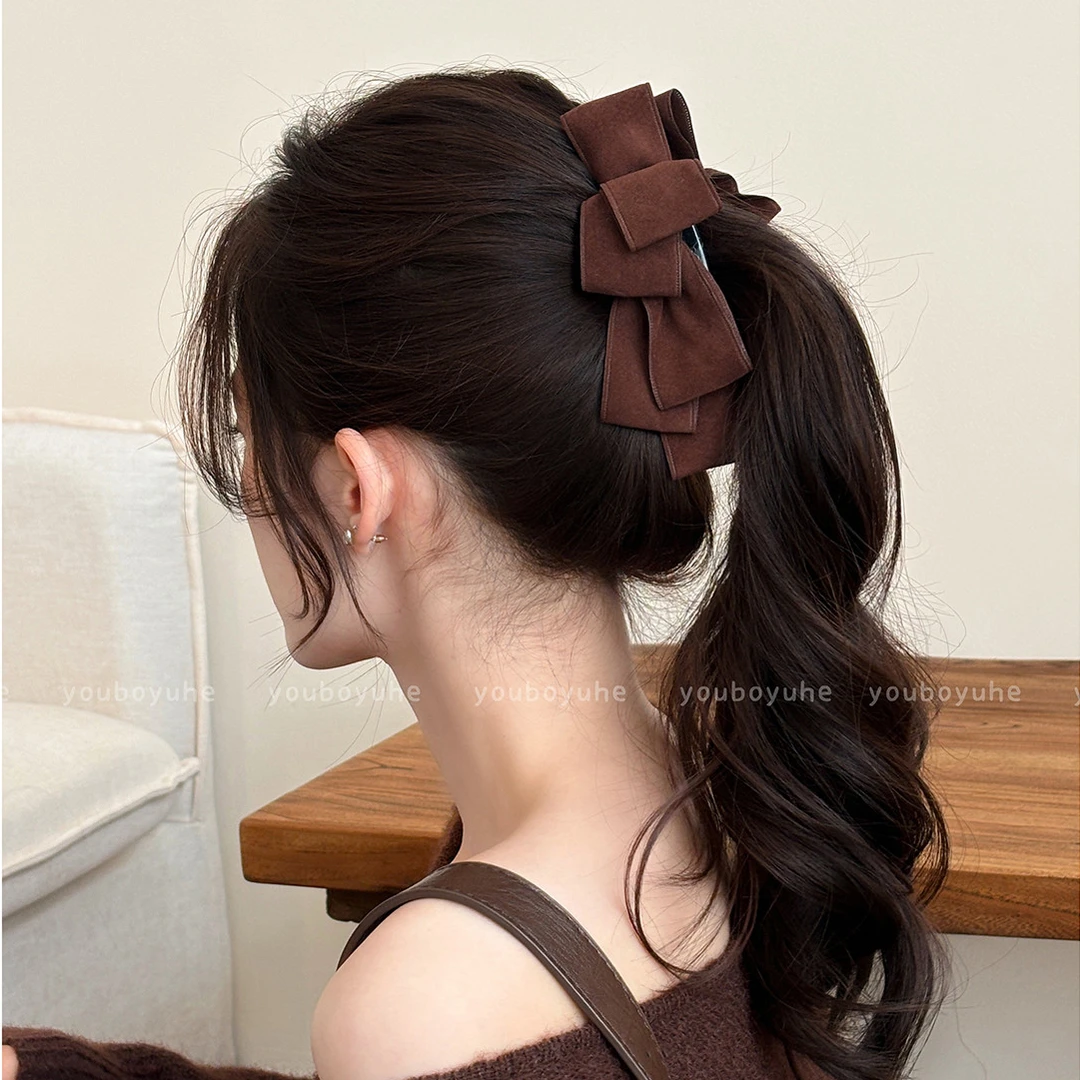 韩系咖色蝴蝶结发夹女后脑勺马尾香蕉夹竖夹秋冬新款精致抓夹发饰