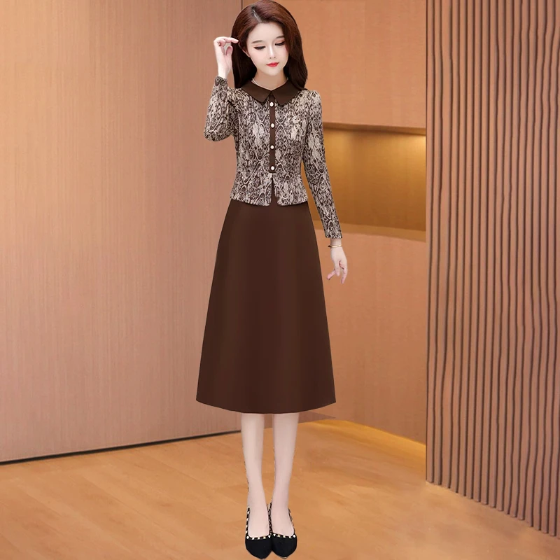 【莫瑞】长袖连衣裙女2025新款春秋气质品牌高端爆款妈妈假两件套装