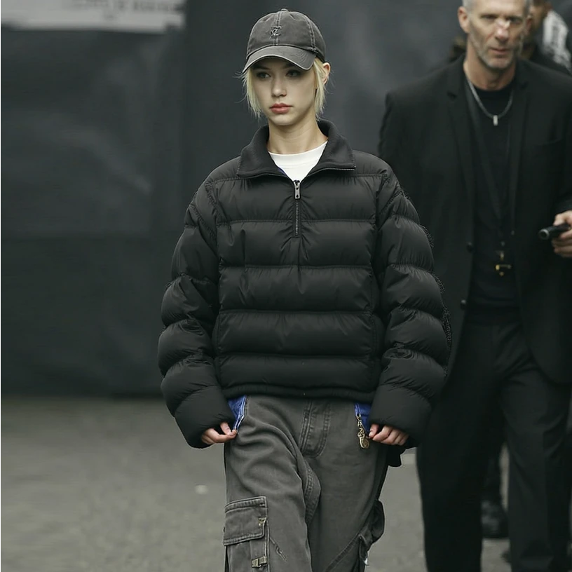 HAHAHA黑色高领半拉链大排骨保暖长袖羽绒服990559