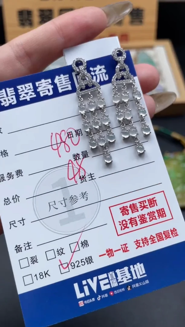 银S925镶嵌翡翠耳饰10148413