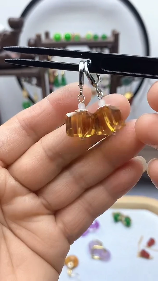 水晶耳饰银S925镶嵌黄水晶78