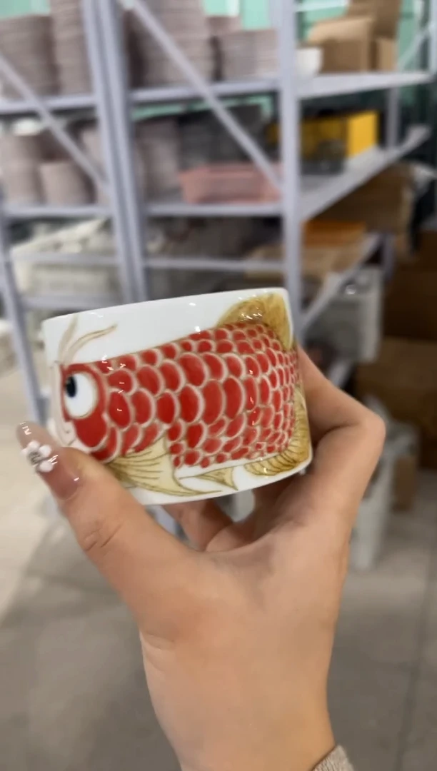 昨明手绘冰桶杯带内绘（微瑕价格）