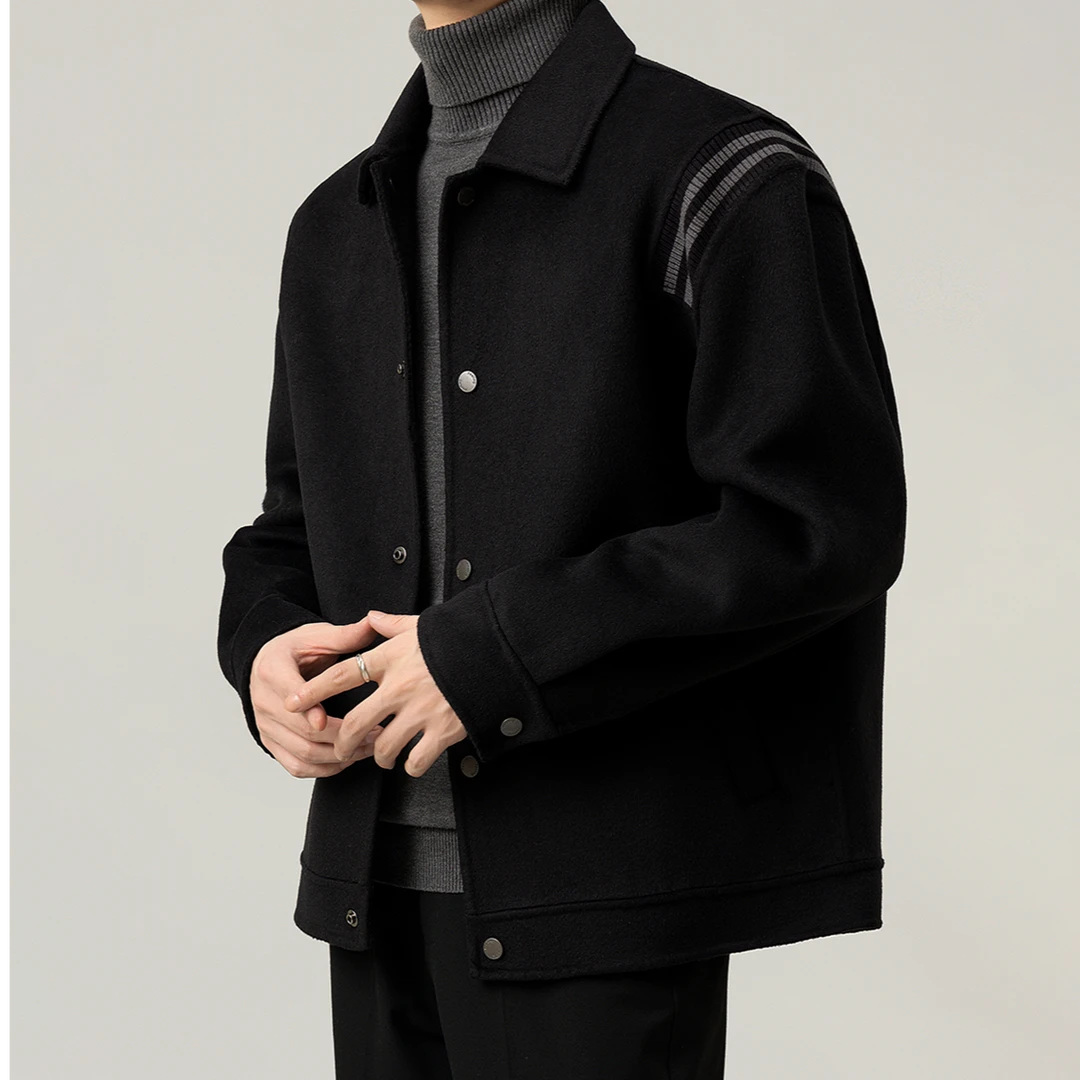 法帝卡尔克男拼接绵羊毛双面呢夹克秋冬潮流高端休闲宽松外套上衣