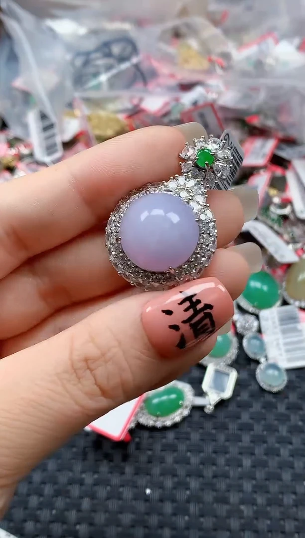 银S925镶嵌戒指翡翠天然A货缅甸翡翠