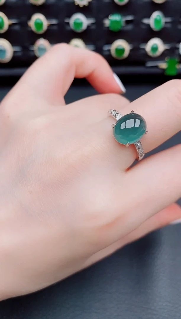 【闪购商品】翡翠戒指银S925镶嵌天然a货翡翠68