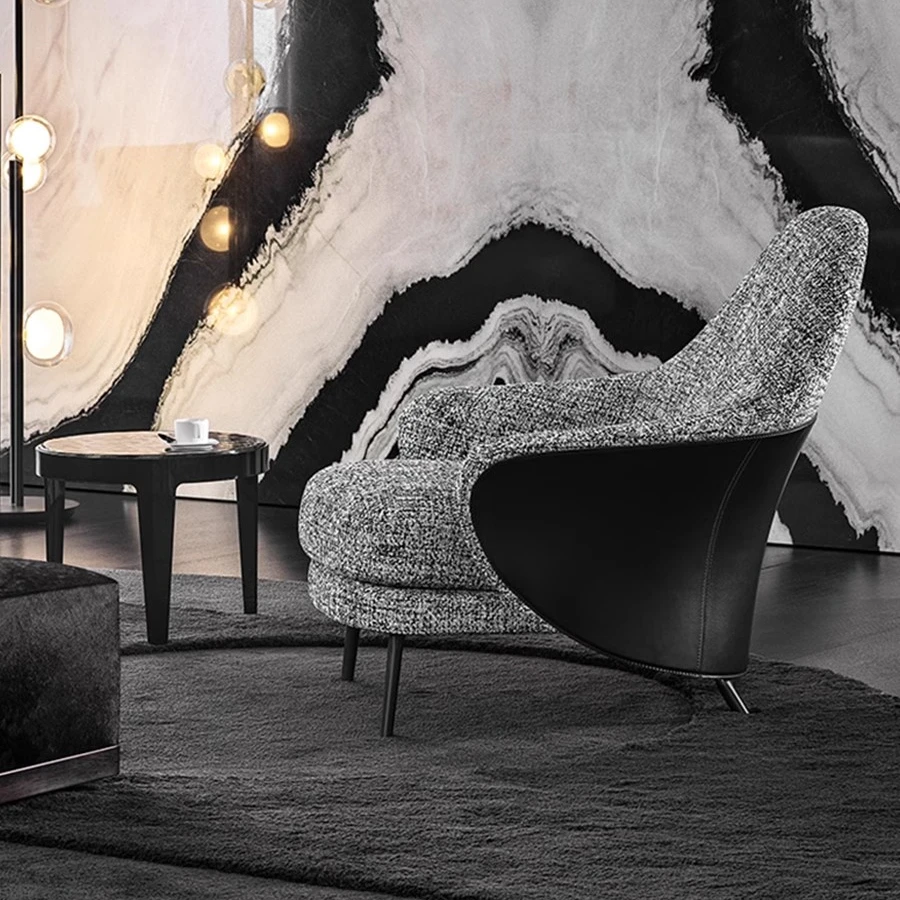 意式轻奢单人沙发椅样板间别墅大厅懒人沙发客厅设计师高定家具