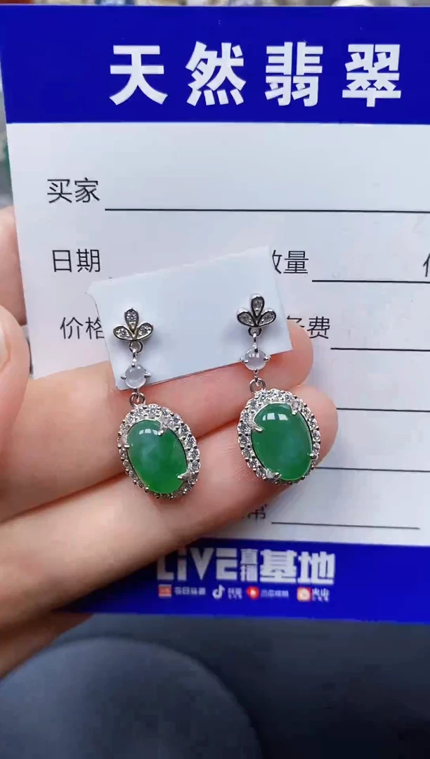 银S925镶嵌翡翠耳饰97