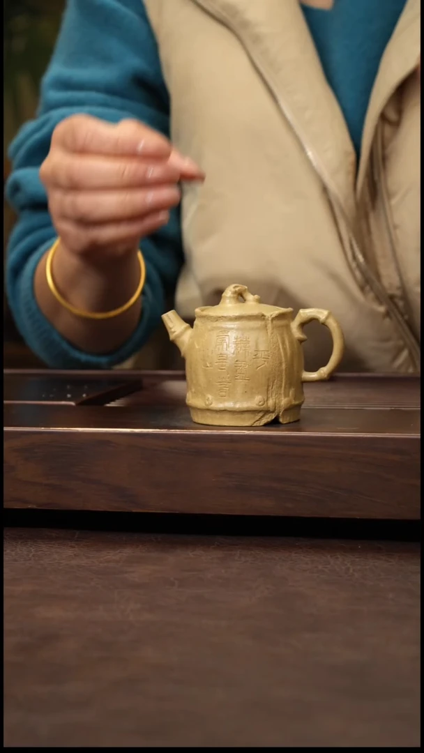 茶壶紫砂本绿全手竹节小 壶100cc左右