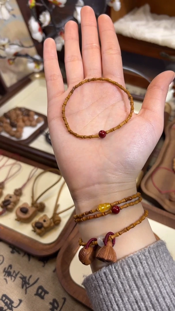 手串桃核【桃缘行】竹节「红色莎莎」桃木桃核辟、挡、驱、护 备注手围