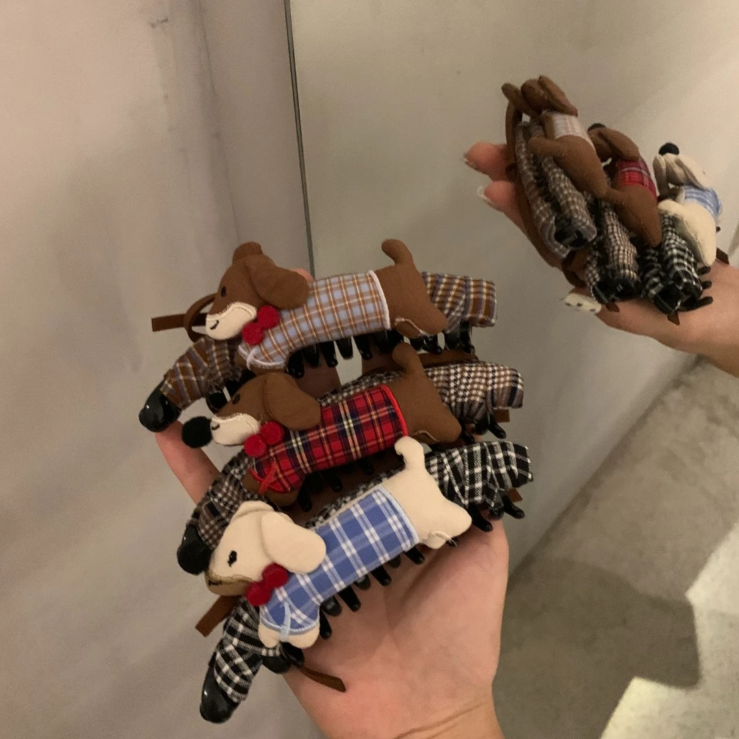 元气满满可爱卡通小狗香蕉夹马尾夹韩系ins风百搭布艺抓夹甜妹