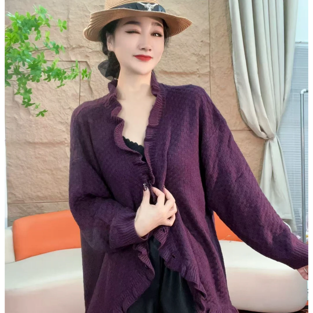 9108【凡家衣橱】毛针织衫宽松女荷叶领慵懒风时尚气质针织通勤