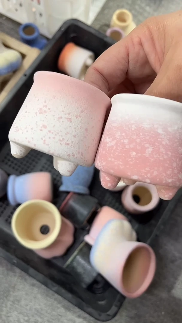 麦饭石粗陶多肉花盆4*4*两个