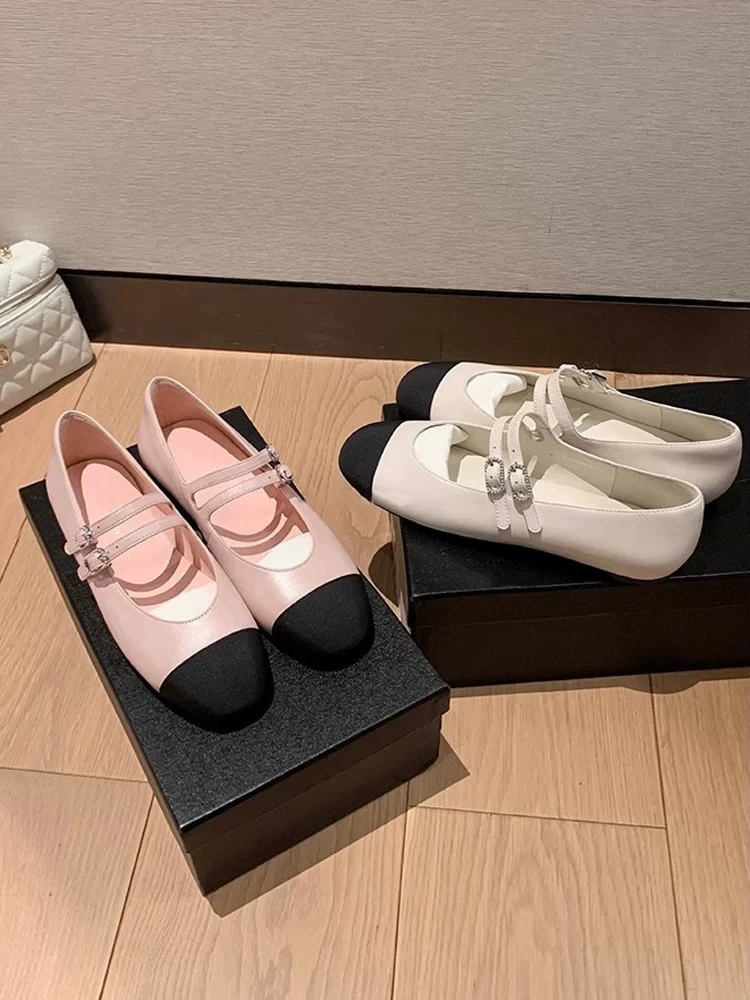 内增高5cm小香风拼色双扣单鞋女玛丽珍鞋法式复古百搭轻奢鞋子