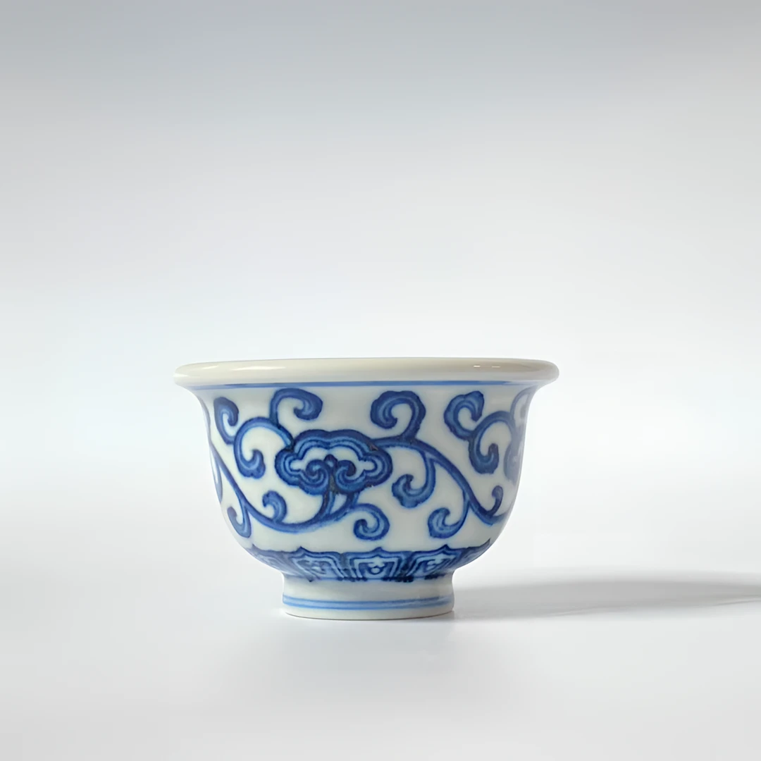 青花灵芝纹小压手杯单杯景德镇陶瓷手工手绘高端品茗杯