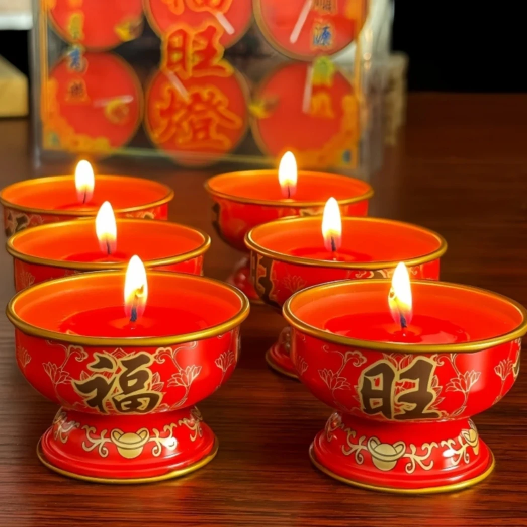 8小时铁壳福旺红色小蜡烛无烟过年春节中秋新款1盒/3对无烟蜡烛