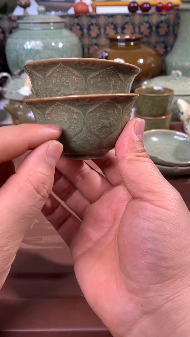 耀州窑微瑕花舞大唐主人杯2只