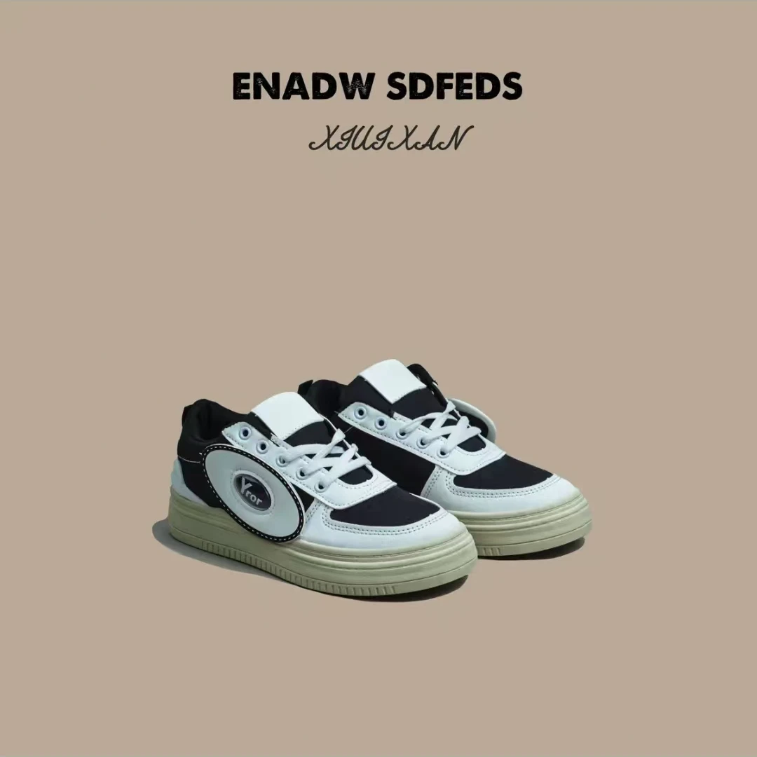 黑白复古板鞋增高厚底潮鞋百搭休闲鞋男女小众小黑豆F-1