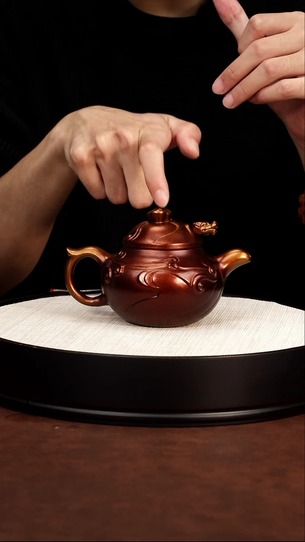 茶壶紫砂 鱼化龙贝壳烧 汪东升