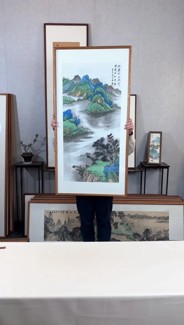 【闪购商品】国画手绘*放怀天地外*62*123cm实木框