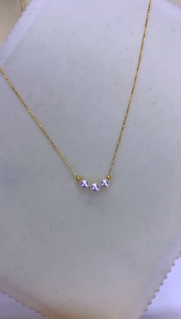 银S925镶嵌DA海水珍珠 GD077 6.5-7 三珠微笑链