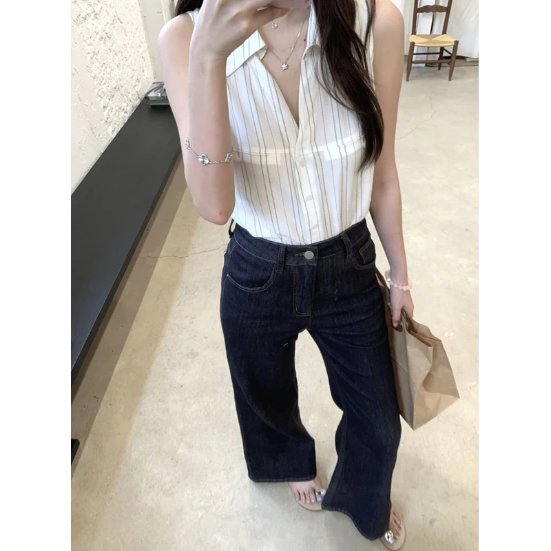 天丝牛仔裤女2025新款夏薄款直筒裤高腰微喇叭阔腿裤长裤